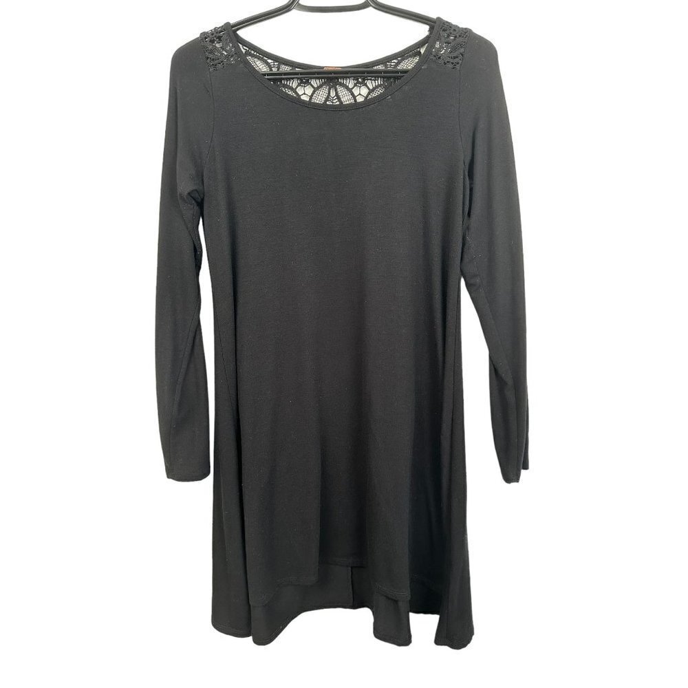 Poof black long sleeve mini dress, size small